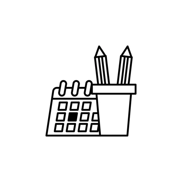 写字台上的铅笔盒 闹钟和日历的连续线条绘图 用于学习和整理桌子的文具用品 好好学习智能教育概念矢量说明 — 图库矢量图片