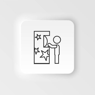 Çocuk, oyuncu, oyun, retro neumorfik stil vektör simgesi. Neumorphism tarzı. Çocuk oyuncular retro neumorfik stil vektör simgesini oynarlar. Beyaz arkaplanda neumorfizm biçimi.