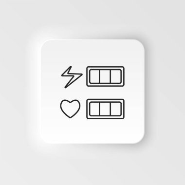 Yaşam çubuğu, kalpler, eski tarz neumorfik stil vektör ikonu. Neumorphism biçimi