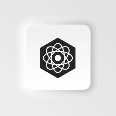 Biyoteknoloji, atom. Biyomühendislik neumorfik stil vektör simgesi. Sağlık ve araştırmalar için biyoteknoloji. Moleküler biyoloji, biyomedikal ve moleküler mühendislik Nörofizm, neumorfik biçim simgesi