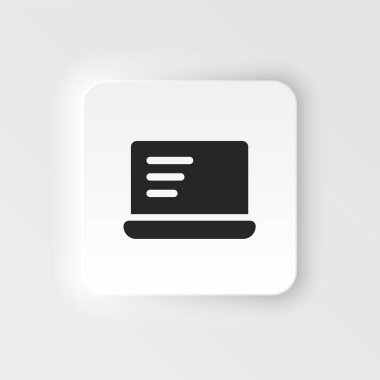 Bilgisayar, defter simgesi - vektör. UI konseptinden basit bir örnek. Bilgisayar, dizüstü simgesi neumorfik biçim vektör simgesi .