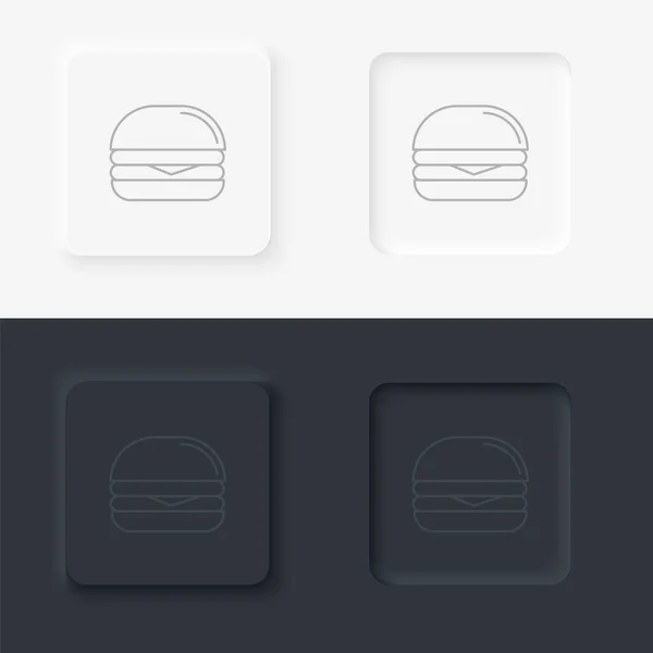 Neumorphic Style Black White Set Food Drink Vector Icon Burger — Stockvektor