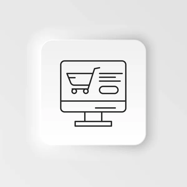 Commerce Neumorphic Style Vector Icon Monitor Grocery Cart Button Outline — Stockový vektor