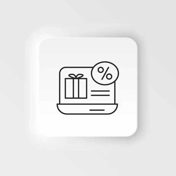 Commerce Neumorphic Style Vector Icon Laptop Giftbox Discount Outline Vector — Stockvektor