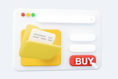 3d render web sayfası iş dizini, belge, dosya karikatürü 3d render simgesi illüstrasyonu. Web sayfası