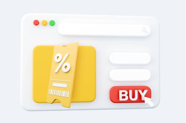 Online alışveriş etiketi fiyatı 3D render web sayfası, gelecekte kullanmak için indirim kuponu. Mükemmel bir alışveriş için 3D, mor etiket indiriminde 3D fiyat etiketlerinde özel teklif. Web sayfası