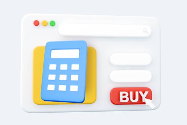 Hesap makinesinin izole edilmiş 3D oluşturma web sayfası. 3D render web sayfası hesap makinesi simgesi. Web sayfası