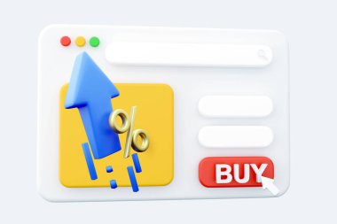 3D yorumlayıcı web sayfası Illustration bir ok ve ilgi simgesi gösteriyor. 3D render web sayfası oku ve ilgili web sayfası