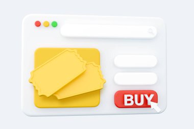 3D render web sayfası sarı kupon ikonu. Çizgi film stili 3D canlandırma web sayfası kuponu simgesi. Web sayfası