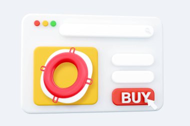 3D yorumlama web sitesi yardım, güvenlik, güvenlik kavramı. Can simidi, can simidi izole edildi. 3D canlandırma web sayfası. Web sayfası