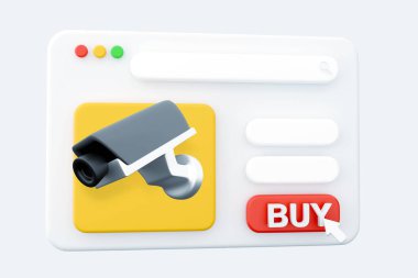 3D render web sitesi güvenlik kamerası. Beyaz CCTV izleme sistemi. 3B hazırlama web sayfası illüstrasyon izole edilmiş web sayfası