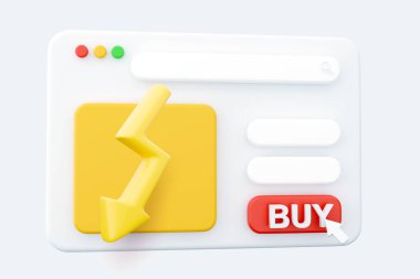 3D render web sayfası simgesi ya da şimşek simgesi beyaz arkaplan üzerinde izole edilmiş 3D render web sayfası gök gürültüsü, şimşek simgesi beyaz illüstrasyon. Web sayfası