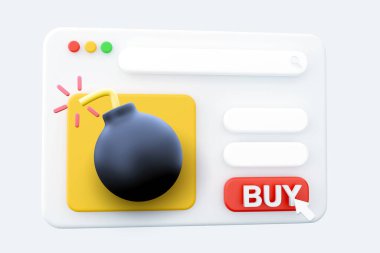 Çevrimiçi alışveriş 3D yapımı Black Vintage bomba. Beyaz arkaplanda izole edilmiş 3d hazırlama çevrimiçi bomba ikonu web sayfası