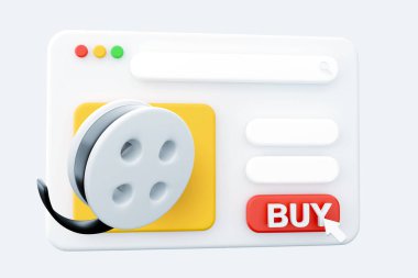 3D görüntüleme web sitesi bir film makarası izole edildi. 3D canlandırma web sayfası film makarası simgesi. Web sayfası