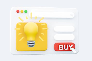 3D render web sayfası lambası ışığı. 3D render web sayfası lamba aydınlatma simgesi 3d illüstrasyon. Web sayfası