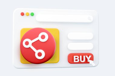 3D oluşturma web sayfası Paylaşım simgesi. Kırmızı dizi. 3D render web sayfası paylaşım simgesi, sosyal medya 3D render web sayfası simgesi web sayfası