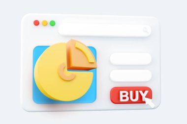 3D render web sayfası simgesi pazarlama grafiği 3d model mor tema ve 3D yorumlama web sayfasını analiz eder. Web sayfası