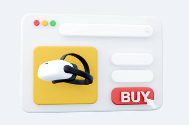 3D canlandırma web sayfası VR illüstrasyonu. Çevrimiçi alışveriş sitesi 3D görüntüleme. Web sayfası 3D oluşturma web sitesi çevrimiçi alışveriş sayfası
