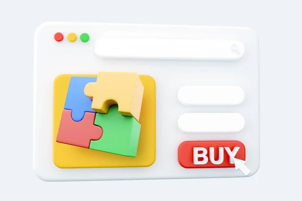 Render Web Page Puzzle Icon Four Color Puzzle Piece Isolated — Zdjęcie stockowe