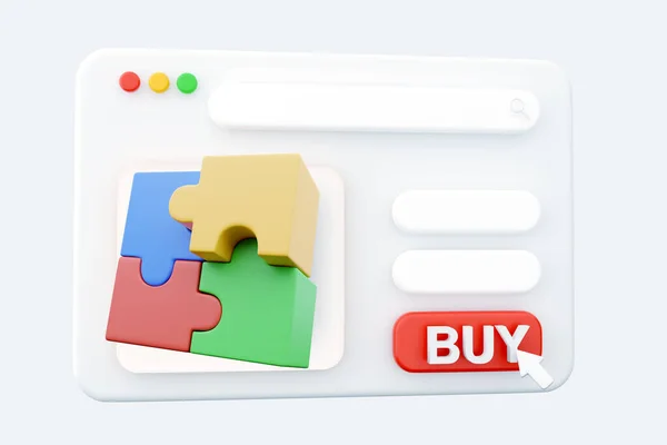 Render Web Page Puzzle Icon Four Color Puzzle Piece Isolated — Stock fotografie