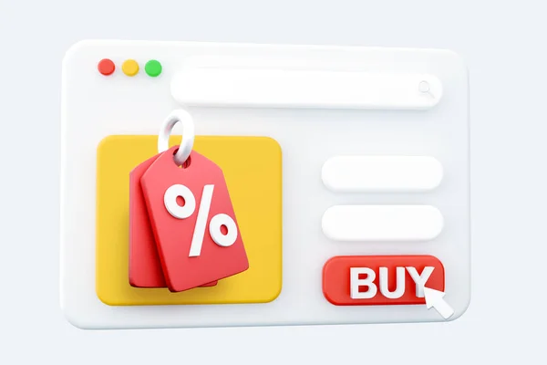 Online Shopping Tag Pris Render Webbsida Rabattkupong Kontanter För Framtida — Stockfoto