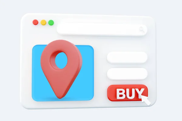 3Dレンダリング赤い地図ピンアイコン付き 3Dレンダリング赤いピン オンラインショッピング3Dイラストのためのウェブページ上の場所のアイコン ウェブページ — ストック写真