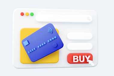 3D render web sitesi Çevrimiçi ödeme kavramı. Elektronik faturalı dizüstü bilgisayar. Finansal işlem onayı. Web sitesindeki 3D render web sitesinden banka kartı al. Web sayfası