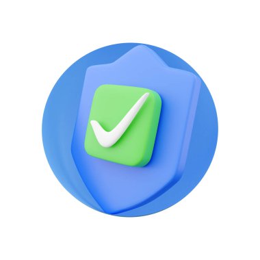 Basit 3D resimli koruma simgesi. Beyaz arkaplanda 3D kalkanlı resim. 3D kalkan çizgi film simgesi oluşturuluyor