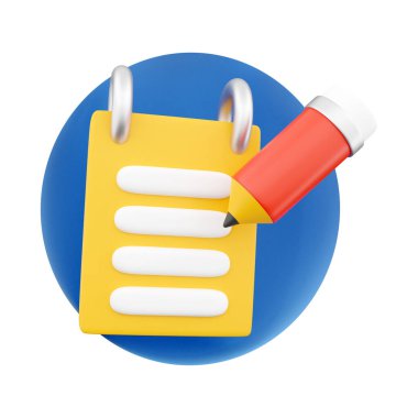 3d render Asgari Kontrol Listesi Not Defteri belgesi ya da kalem havada 3D resim çizimi simgesi şeklinde havada asılı olarak planlama görevi için yapılacaklar listesi. Not simgesi 3d resimleme.