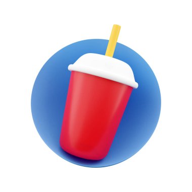 Kahve için 3 boyutlu kahve kupası. Beyaz arka planda izole edilmiş. 3D kırmızı kahve fincanı.