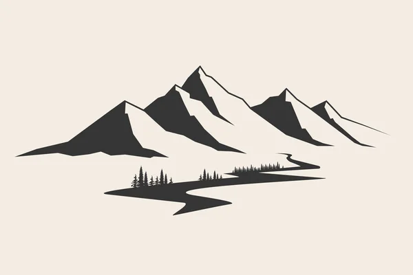 Mountains Vector Mountain Range Silhouette Isolated Vector Illustration Mountains Silhouette — Stock Vector