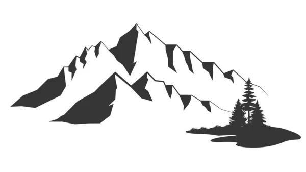 マウンテンベクトルイラスト 白の背景に古いスタイルの黒と白の山のベクトルイラスト 黒と白の山 — ストックベクタ