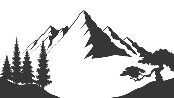Landscape Silhouettes Mountains Mountain River Nature Background Vector Illustration Old — стоковий вектор