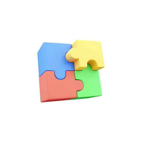 Render Puzzlesymbol Vierfarbiges Puzzleteil Isolierter Hintergrund Rendering Illustration Des Puzzlesymbols — Stockfoto