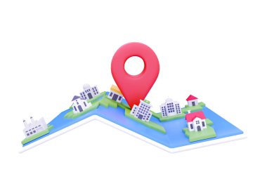 3D render harita şehir broşu, konum simgesi. GPS navigatör işaretçisi. 3B Çizim Resimleri