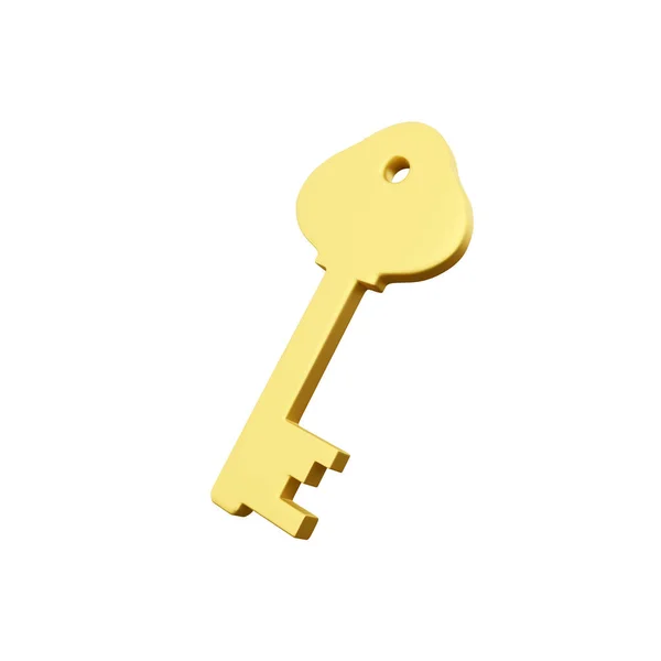 Golden Key Icon Isolated White Background Render — Stock Photo, Image