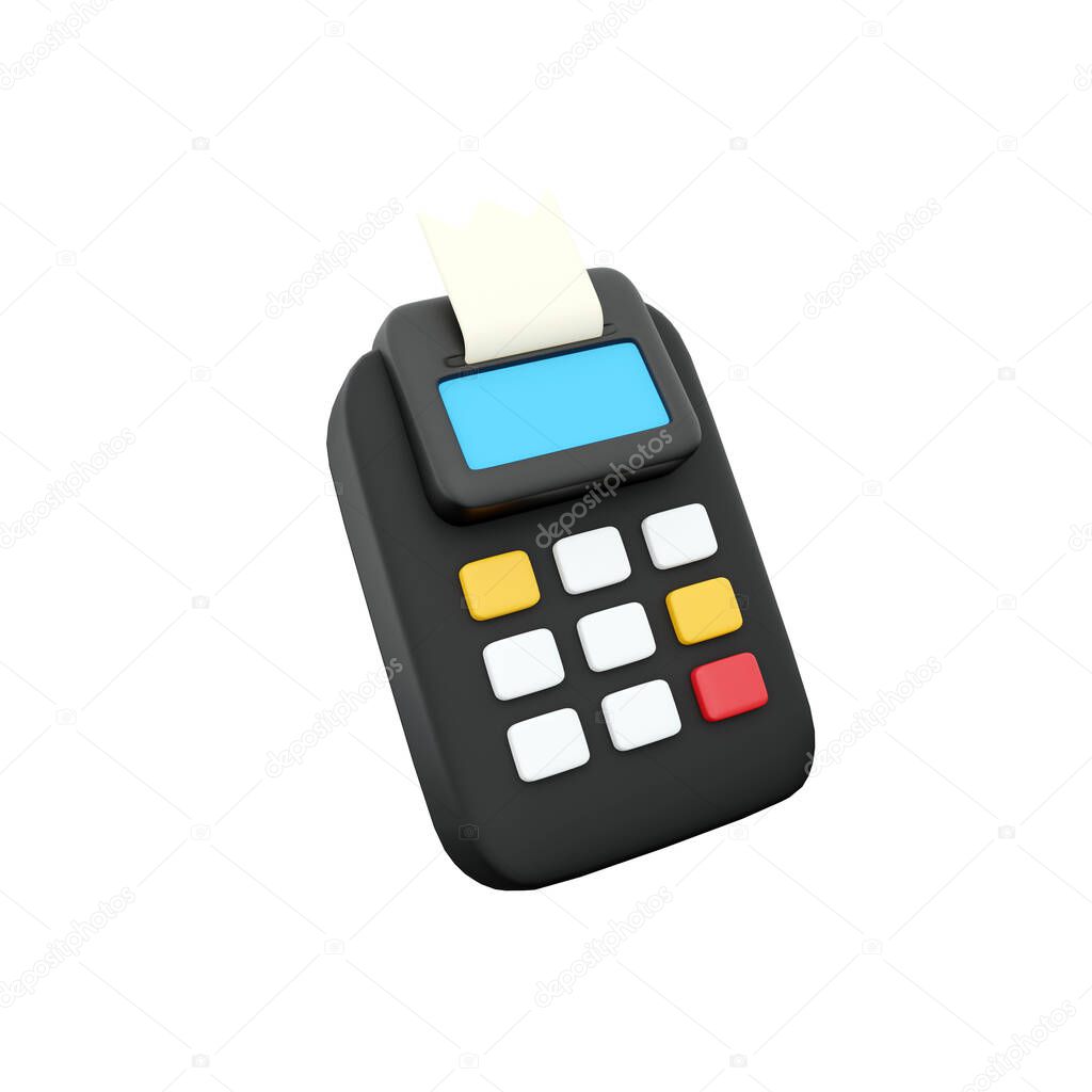 3d render payment terminal. 3d Credit card reader isolated on white background. Pos terminal 3d render icon.