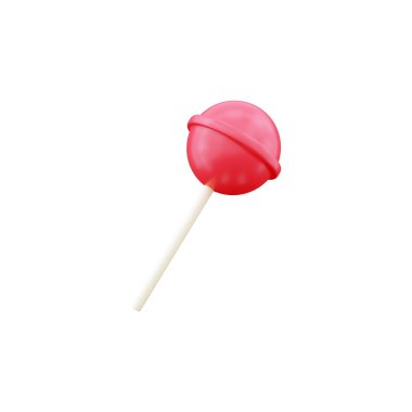 3D render lolipop. 3D yuvarlak şekerleme. Beyaz arkaplanda 3D Pembe lolipopu oluştur.