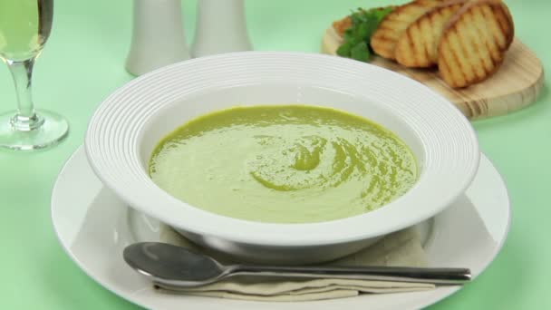 Bread Into Pea Soup — Stock Video