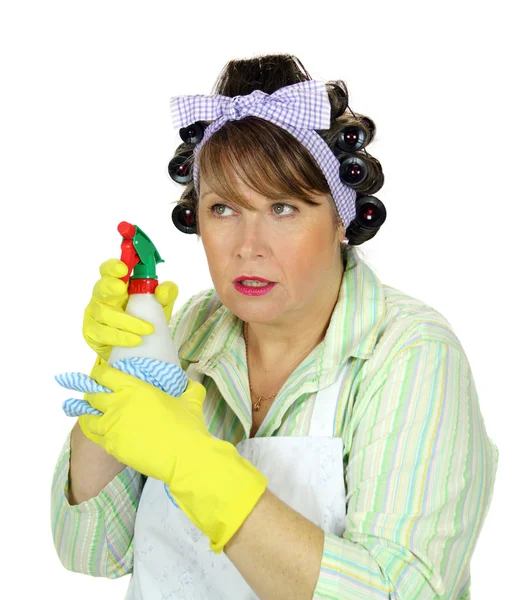 Spraying Housewife — Stock Photo, Image