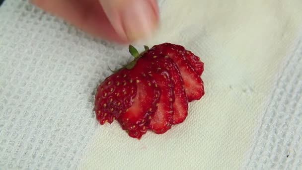 Strawberries On To Tart — Stock Video