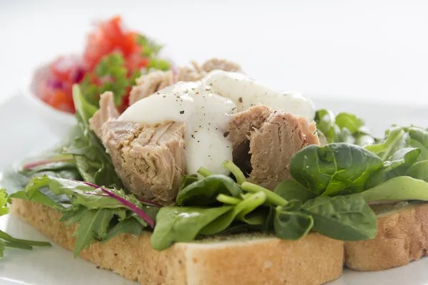 Sanduíche de salada de atum aberta — Fotografia de Stock