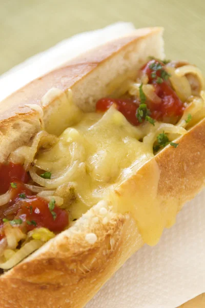 Melted Cheese Hot Dog — Stock Photo, Image
