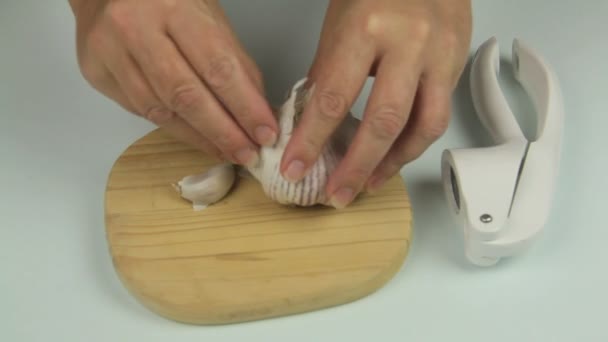 Peeling knoflook — Stockvideo