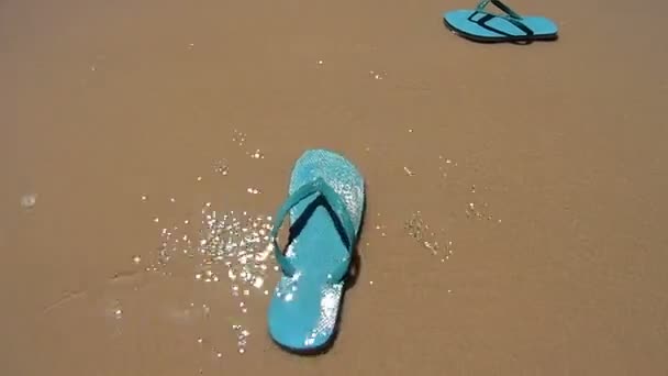 Flip Flops Washed Ashore — Stock Video