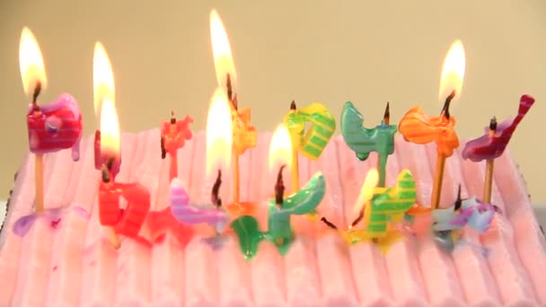 Velas de aniversário em um bolo — Vídeo de Stock