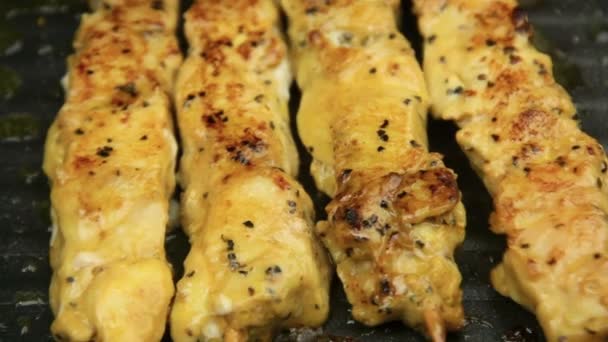 Turning pollo Kebobs 1 — Vídeo de stock