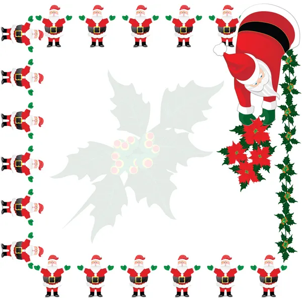 Santa poinsettia kaart — Stockvector