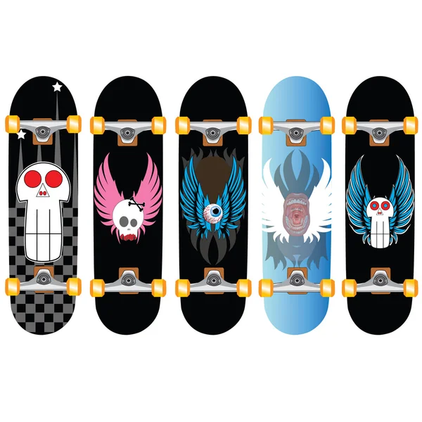 Skateboard diseñando alas de cráneo — Vector de stock