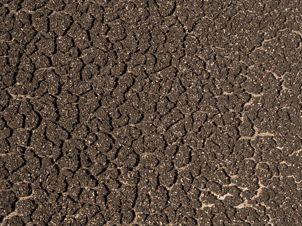 茶色の乾燥き裂土壌土の背景 トップビュー 床の背景をクラック ドリーランド 地球温暖化 全球熱効果 — ストック写真